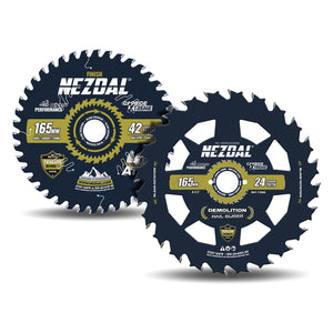 2 stk 165mm sirkelsagblad på hvit bakgrunn