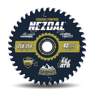 250/254mm Premium sagblad fra Nezdal® med 42 tenner for kløyving og kapping i mykt og hardt treverk, samt platematerialer.