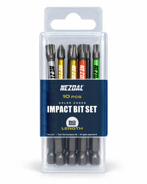Snekkerens Favoritter | 10 Bits | 90mm lengde | Fargekoder | God passform | For Slagtrekker & Drill