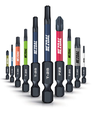 Snekkerens Favoritter | 10 Bits + Karabinholder | 60mm lengde | Fargekoder | God passform | For Slagtrekker & Drill