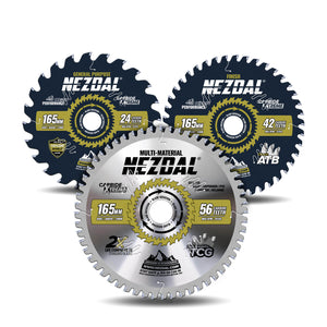 3 stk sagblad i 165mm. En med 24 tenner, en med 40 og en med 56 tenner