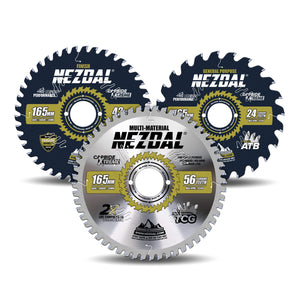 3 stk premium sagklinger på hvit bakgrunn som dekker et bredt spekter av materialer og bruksområder