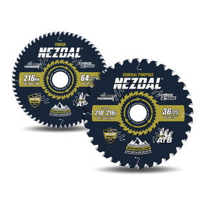 to stk sagblad i 216mm. En med 36 tenner og en med 64 tenner