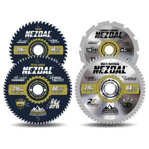 Sagbladpakke for 216mm kapp/gjærsag for rask saging, fin snittkvalitet og laminatgulv