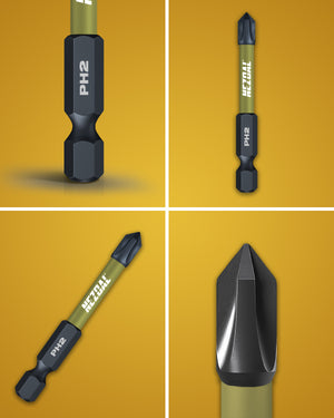 PH2 | Bits | 60mm lengde | Fargekoder | God passform | Magnetisk | For Slagtrekker & Drill | 2 stk