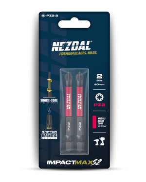 PZ2 | Bits | 60mm lengde | Fargekoder | God passform | Magnetisk | For Slagtrekker & Drill | 2 stk