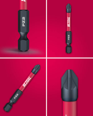 PZ2 | Bits | 60mm lengde | Fargekoder | God passform | Magnetisk | For Slagtrekker & Drill | 2 stk