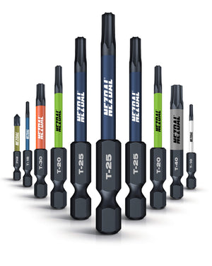 Snekkerens Favoritter | 10 Bits + Karabinholder | 60mm lengde | Fargekoder | God passform | Magnetisk | For Slagtrekker & Drill