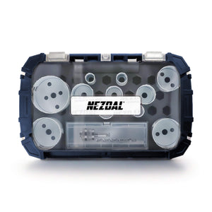 Oppbevaringskoffert for hullsager i solid utforming på hvit bakgrunn