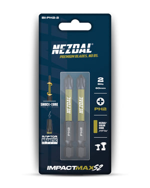 PH2 | Bits | 60mm lengde | Fargekoder | God passform | Magnetisk | For Slagtrekker & Drill | 2 stk