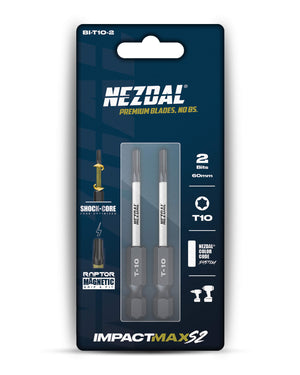 T10 | Bits | 60mm lengde | Fargekoder | God passform | Magnetisk | For Slagtrekker & Drill | 2 stk