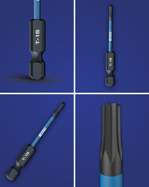 T15 | Bits | 60mm lengde | Fargekoder | God passform | Magnetisk | For Slagtrekker & Drill | 5 stk