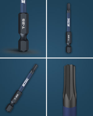 T25 | Bits | 60mm lengde | Fargekoder | God passform | Magnetisk | For Slagtrekker & Drill | 5 stk