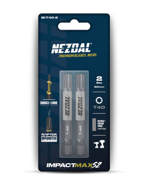 T40 | Bits | 60mm lengde | Fargekoder | God passform | Magnetisk | For Slagtrekker & Drill | 2 stk