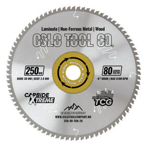 Sagblad i 250mm med 80 TCG tenner for laminat, aluminium og harde treslag