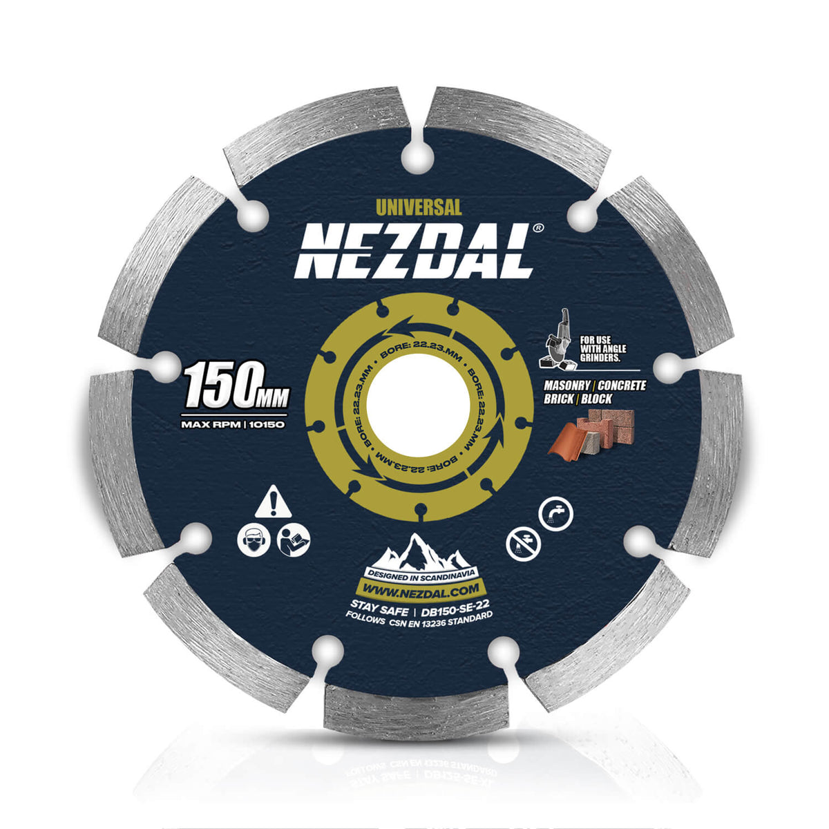 150mm diamantblad kappskive for vinkelsliper for kapping i betong, takstein, murstein, tegl m.m