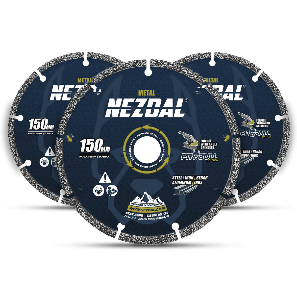 3 stk 150mm diamantblad kappskive for vinkelsliper for metall, stål, armeringsjern, kobber m.m