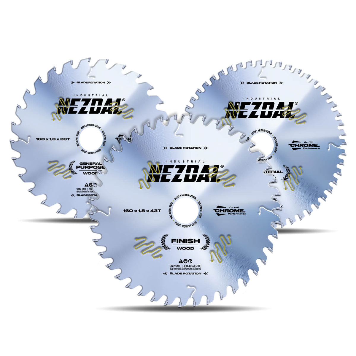 160mm Trio | 28, 42, 52 Tenner | Generell Bruk, Fin snittkvalitet, Multi-Material | 1,8mm skjærebredde | Industriell kvalitet | Sagblad