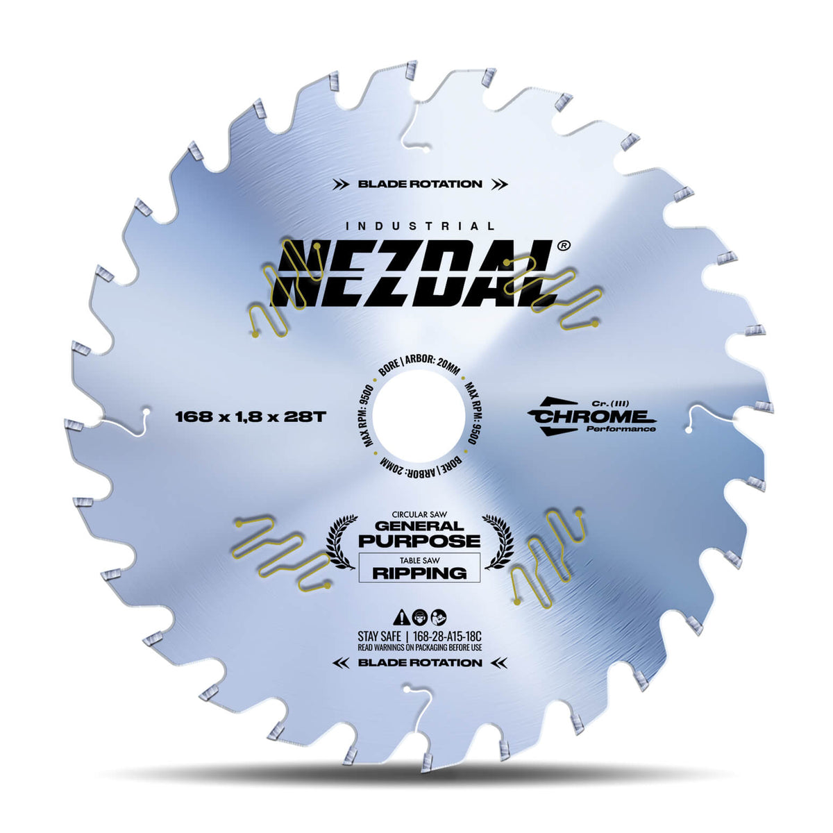 168mm | 28 Tenner | Generell Bruk/Kløyving | Industriell kvalitet | Sagblad