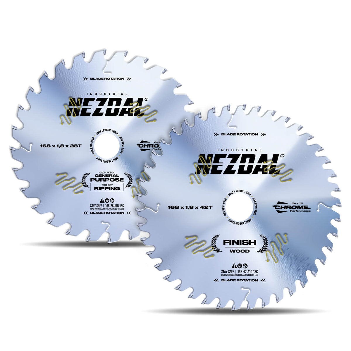 168mm Duo | 28, 42 Tenner | Kløyving, Generell Bruk, Fin snittkvalitet | Industriell kvalitet | Sagblad