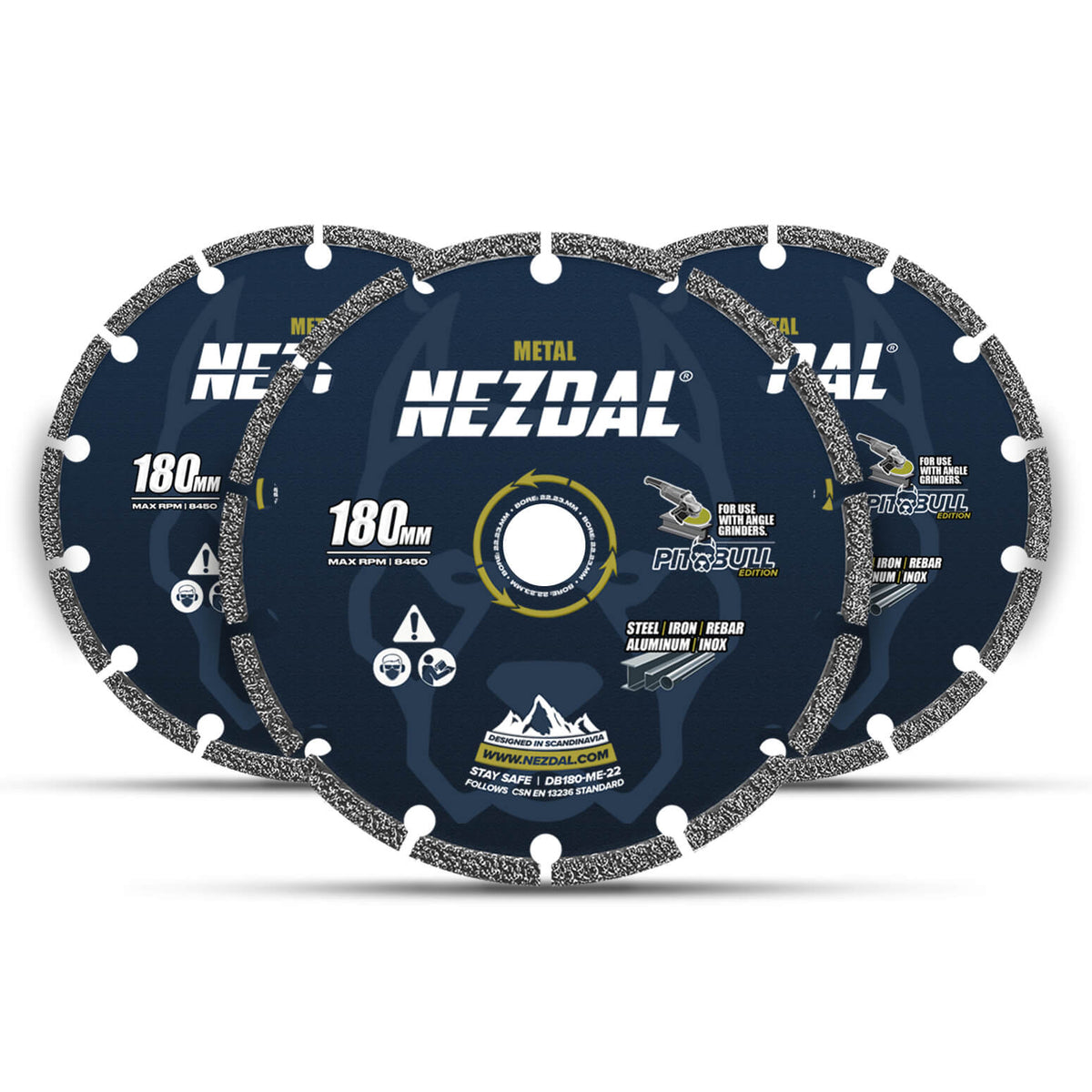 3 stk 180mm diamantblad kappskive for vinkelsliper for metall, stål, armeringsjern, kobber m.m