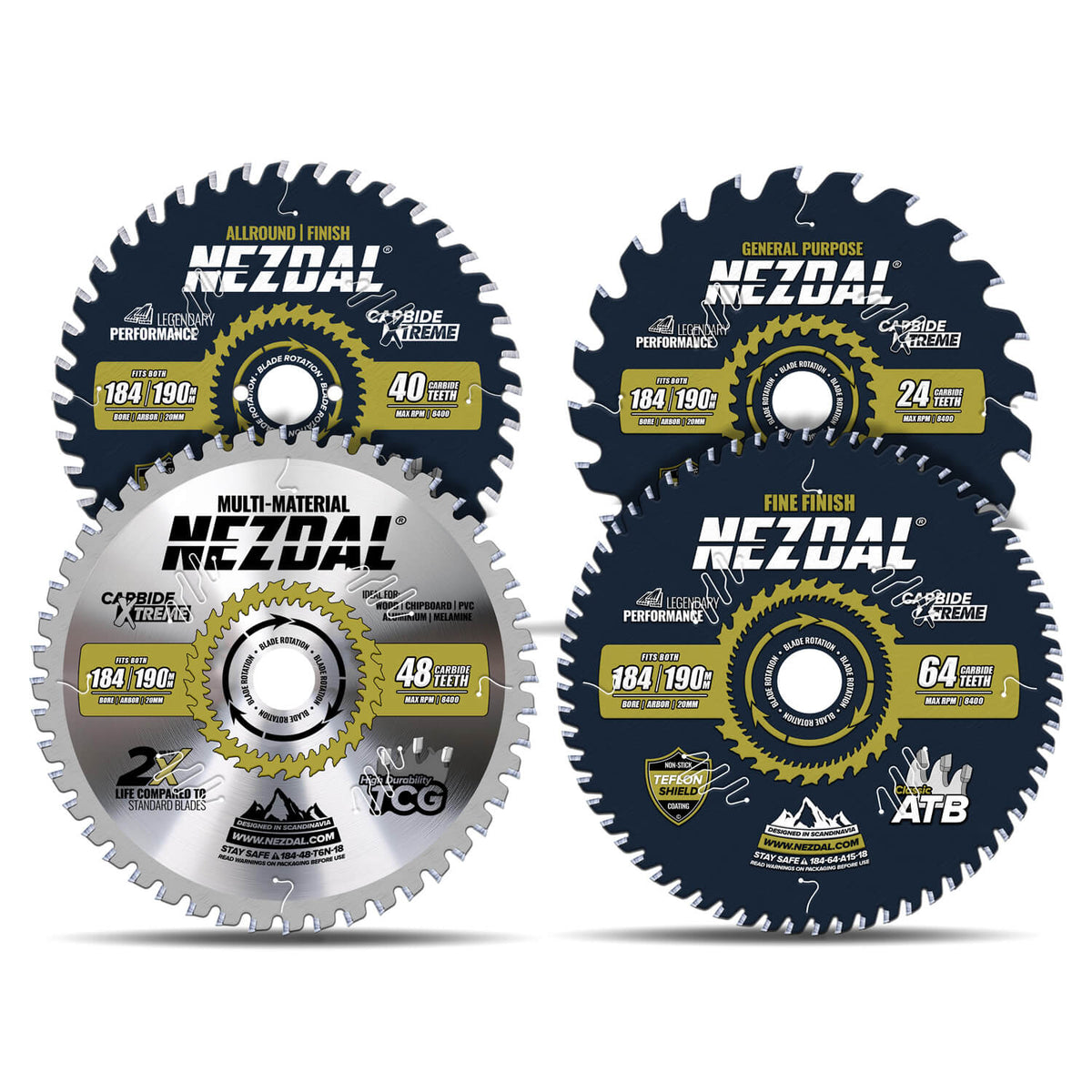 184/190mm | 24, 40, 48, 64 Tenner | Generell Bruk, Finish, Multi-Material, Superfinish | Passer 20/16/15,87mm senterhull | Sagblad