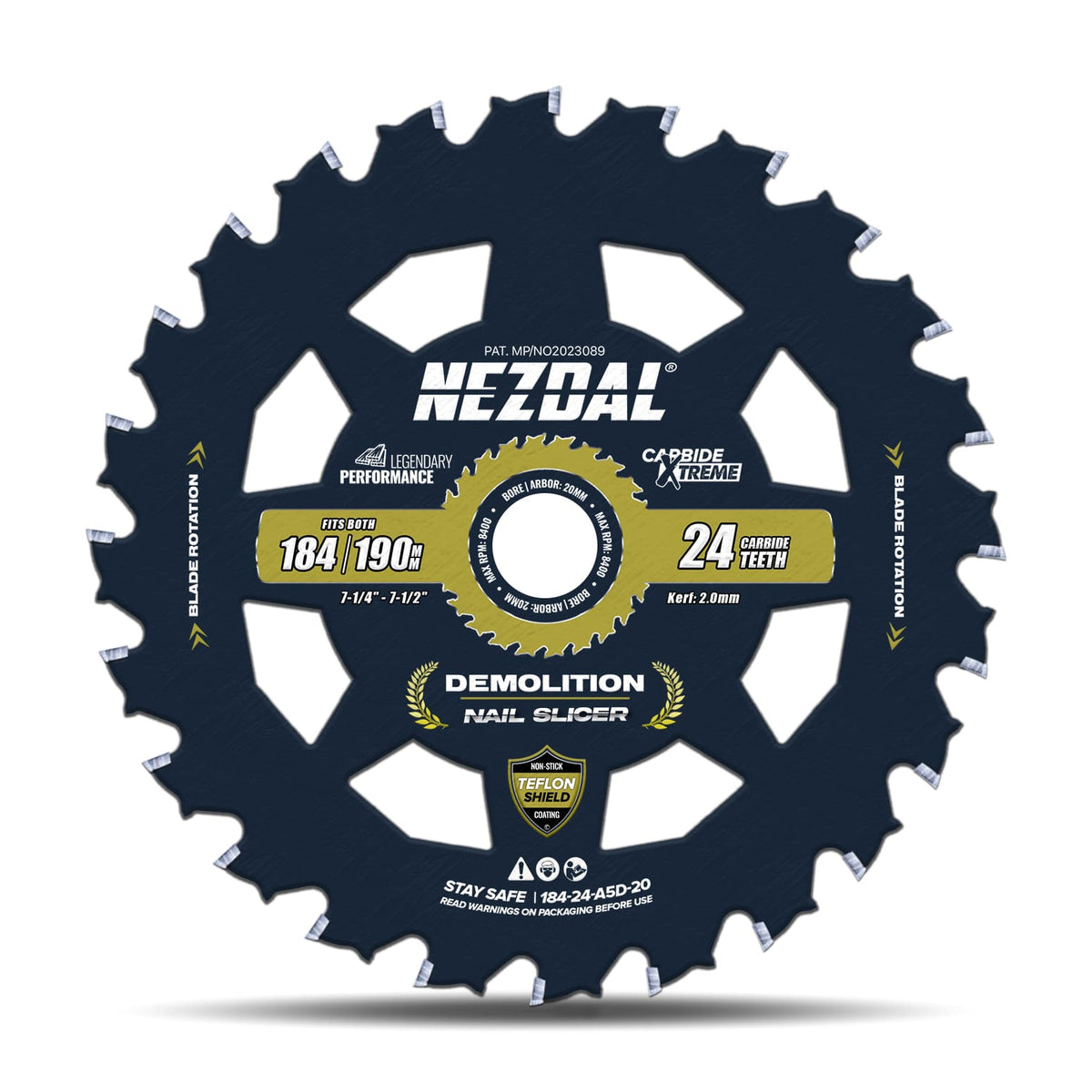 184/190mm | Tre &amp; Spiker | Nail-Slicer® | 15X Slitestyrke | Passer 20/16/15,87mm senterhull | Sagblad