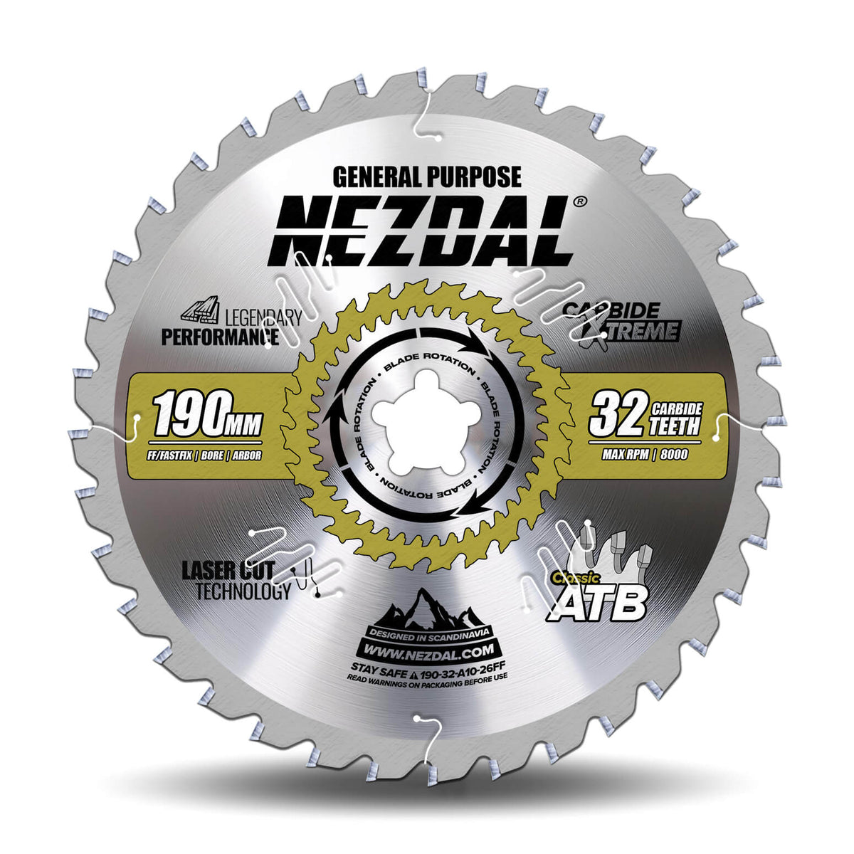 190mm | 32 Tenner | Generell Bruk | FF-feste | Perfekt for Festool CS50 bordsag