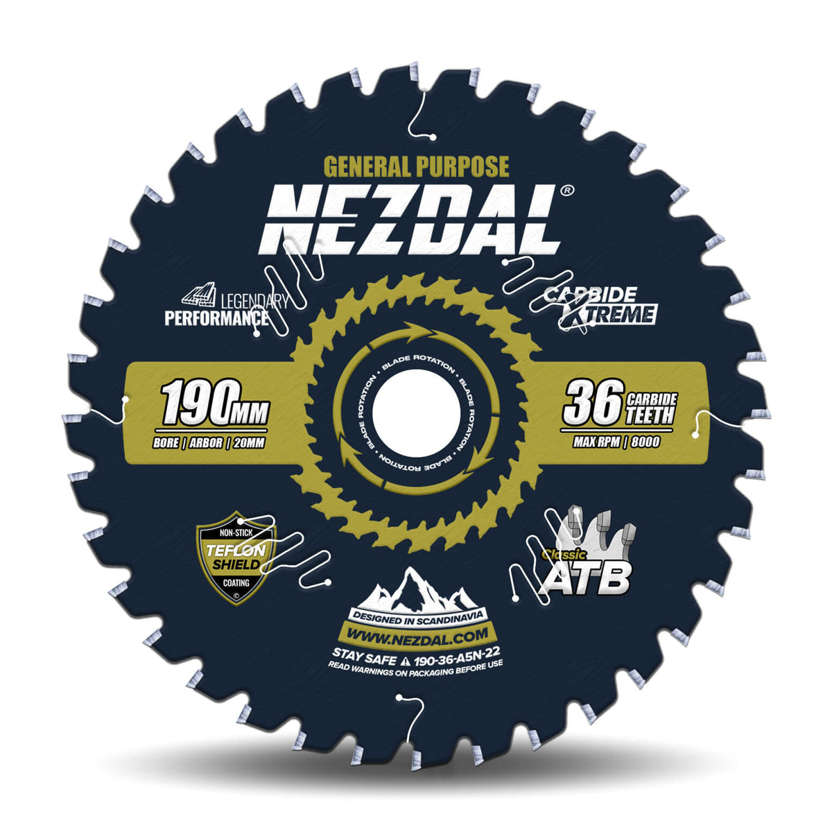 190mm | 36 Tenner | Lynrask Kapping, Generell Bruk | 20mm senterhull | Kapp/gjærsag