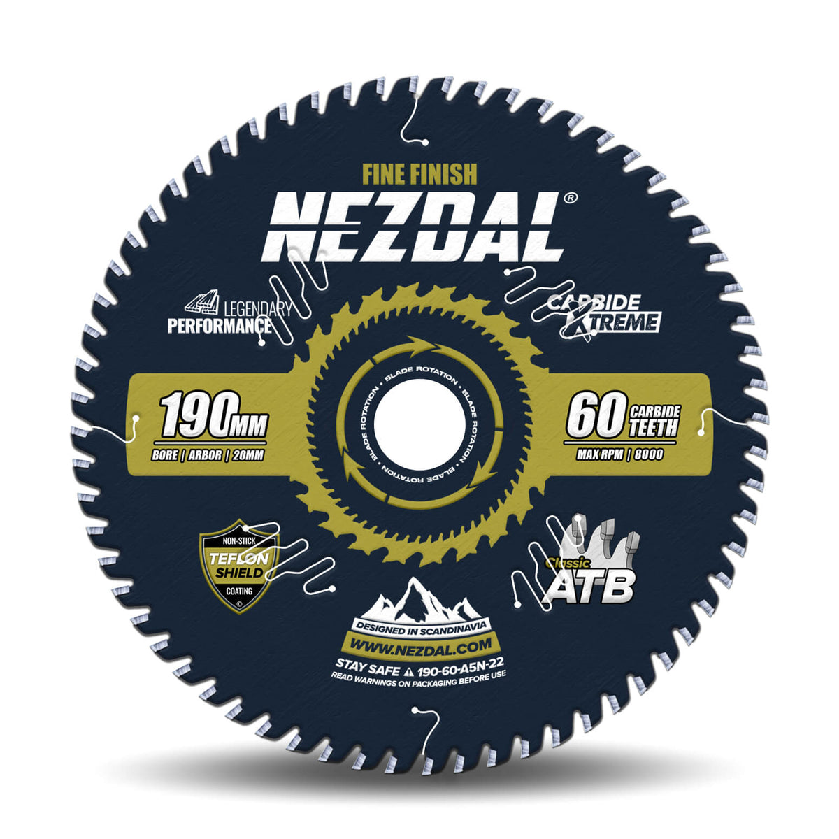 190mm | 60 Tenner | Fin Snittkvalitet | Listverk &amp; Synlige overflater | 20mm senterhull | Kapp/gjærsag