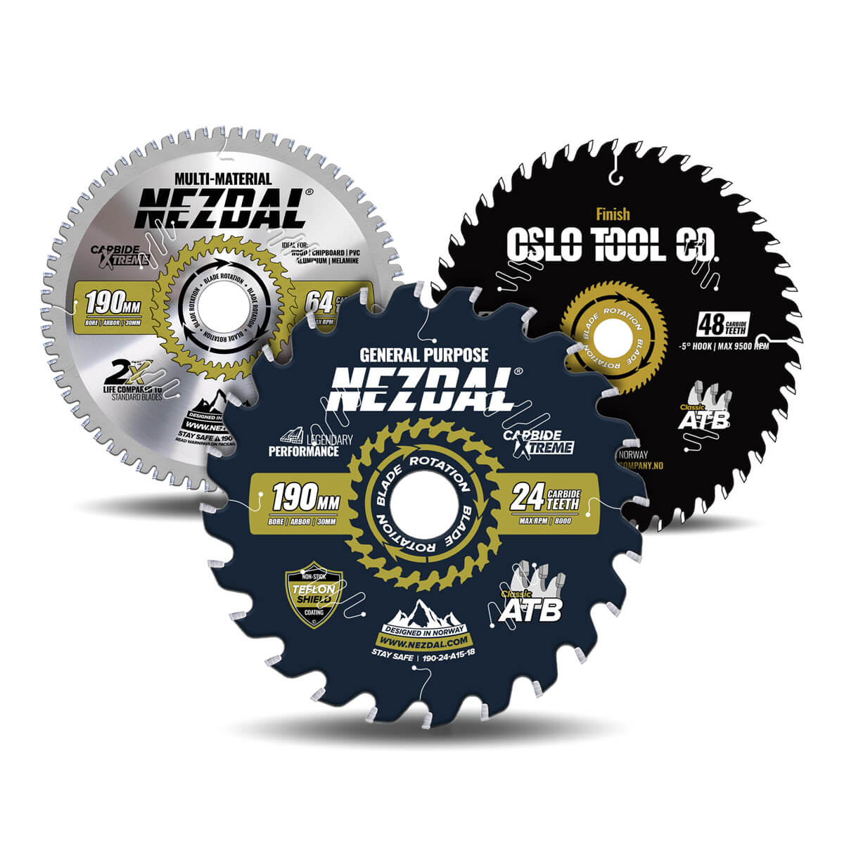 190mm Trio | 24,48,64 Tenner | Generell Bruk, Finish, Multi-Material | 30mm senterhull | Sagblad