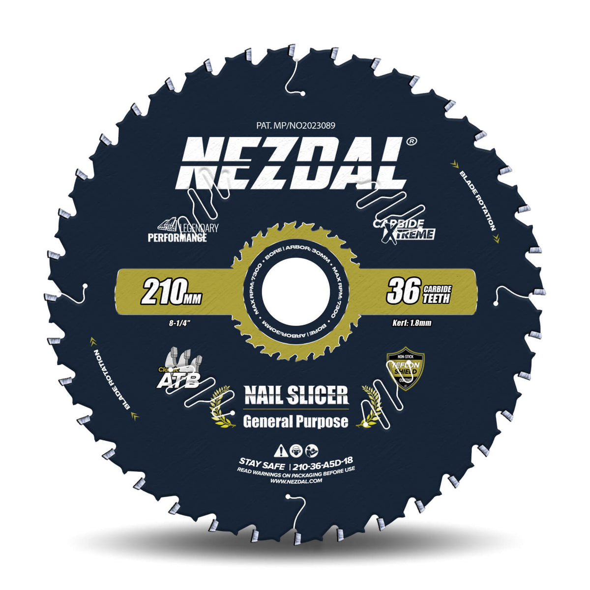 210mm | 36 Tenner | Tre &amp; Spiker | Lynrask Kapping, Generell Bruk | 1,8mm skjærebredde | Nail-Slicer® | 15X Slitestyrke | Sagblad
