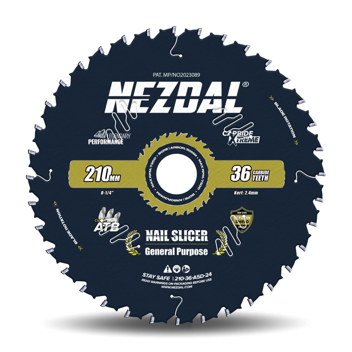 210mm | 36 Tenner | Tre &amp; Spiker | Lynrask Kapping, Generell Bruk | 2,4mm skjærebredde | Nail-Slicer® | 15X Slitestyrke | Sagblad