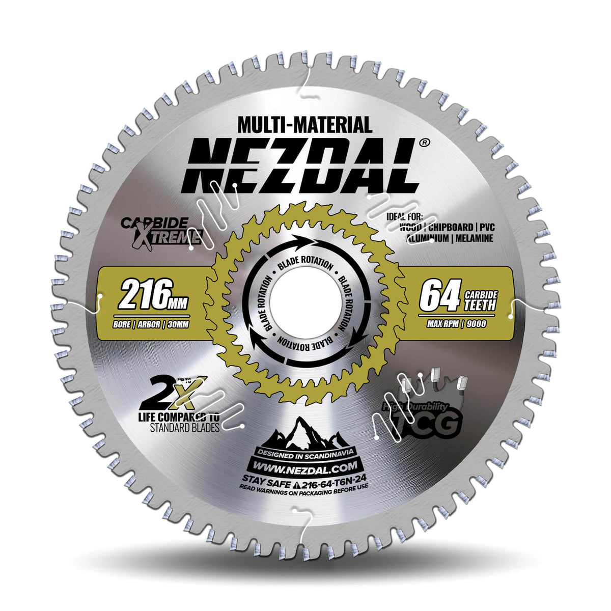 216mm Multi-Material sagklinge fra Nezdal®, som leverer 2X levetid og fin snittkvalitet i krevende materialer,