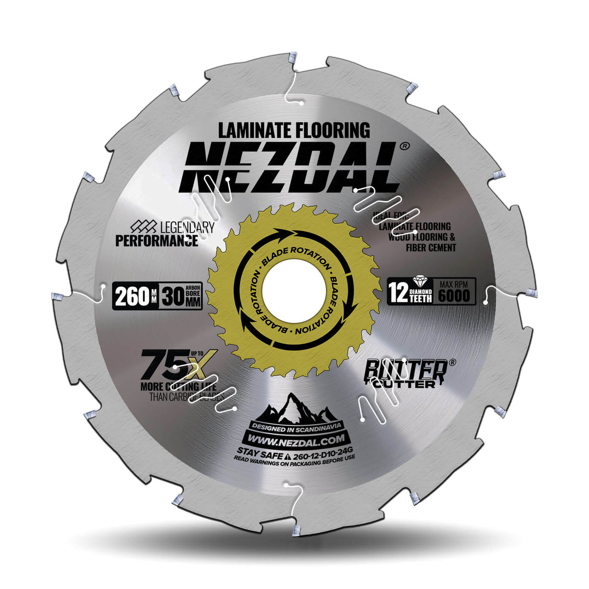 260mm sagblad med diamanttanning for laminat på hvit bakgrunn