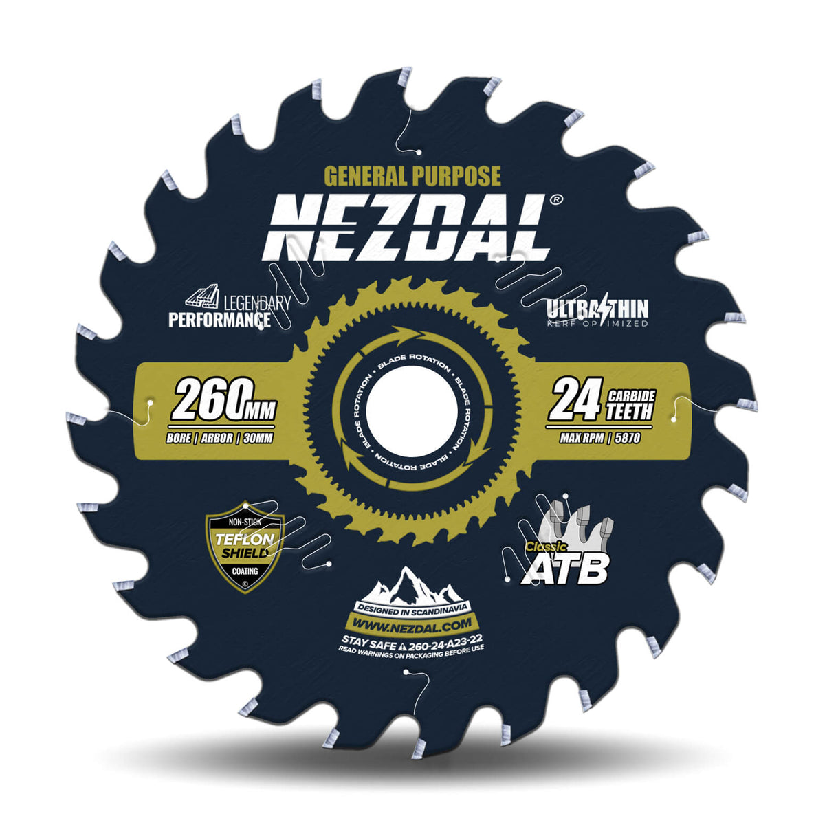 260mm sagblad med 24 tenner i ultratynn utgave på hvit bakgrunn