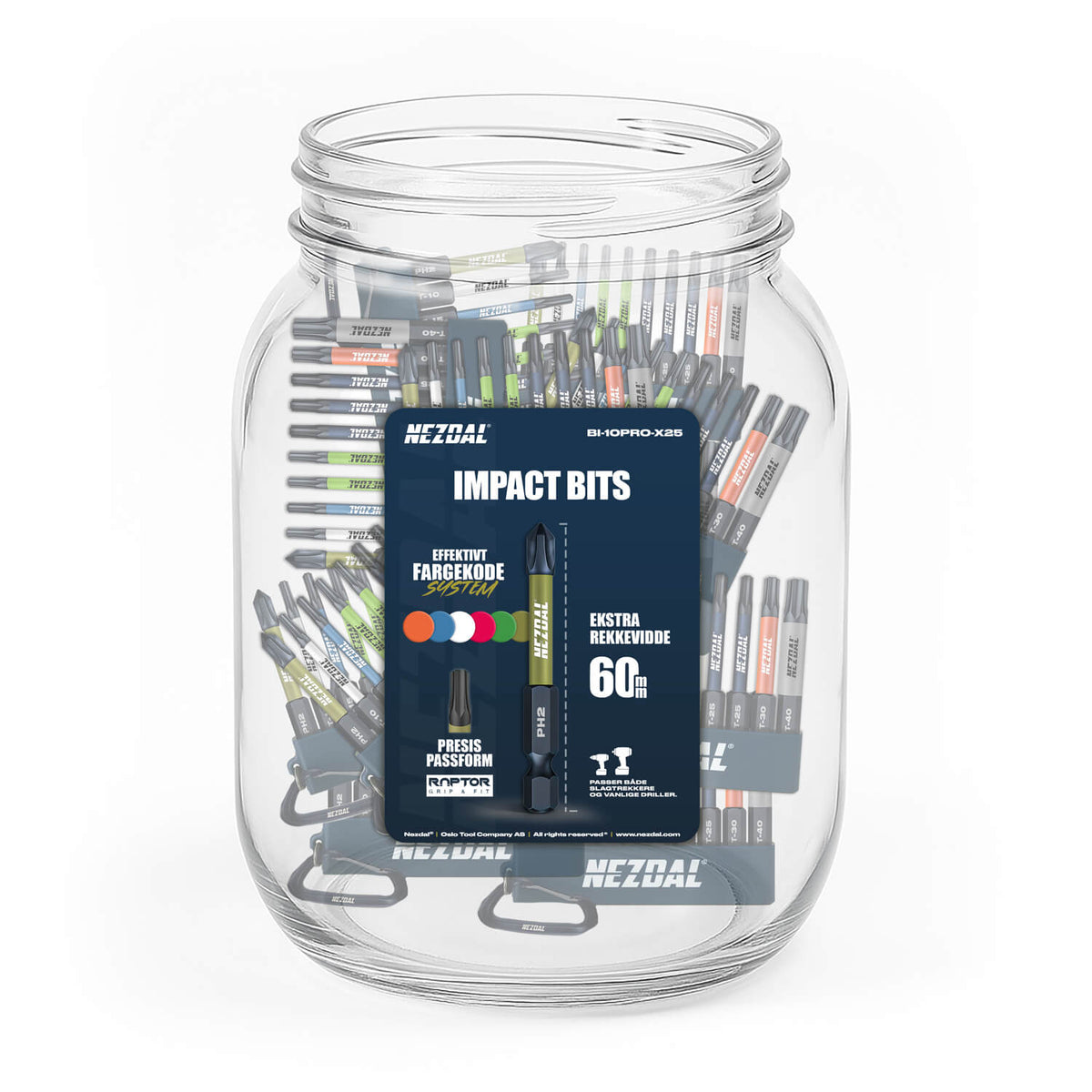 Snekkerens Favoritter MegaPack | 25 Sett | 60mm lengde | Fargekoder | God passform | For Slagtrekker &amp; Drill