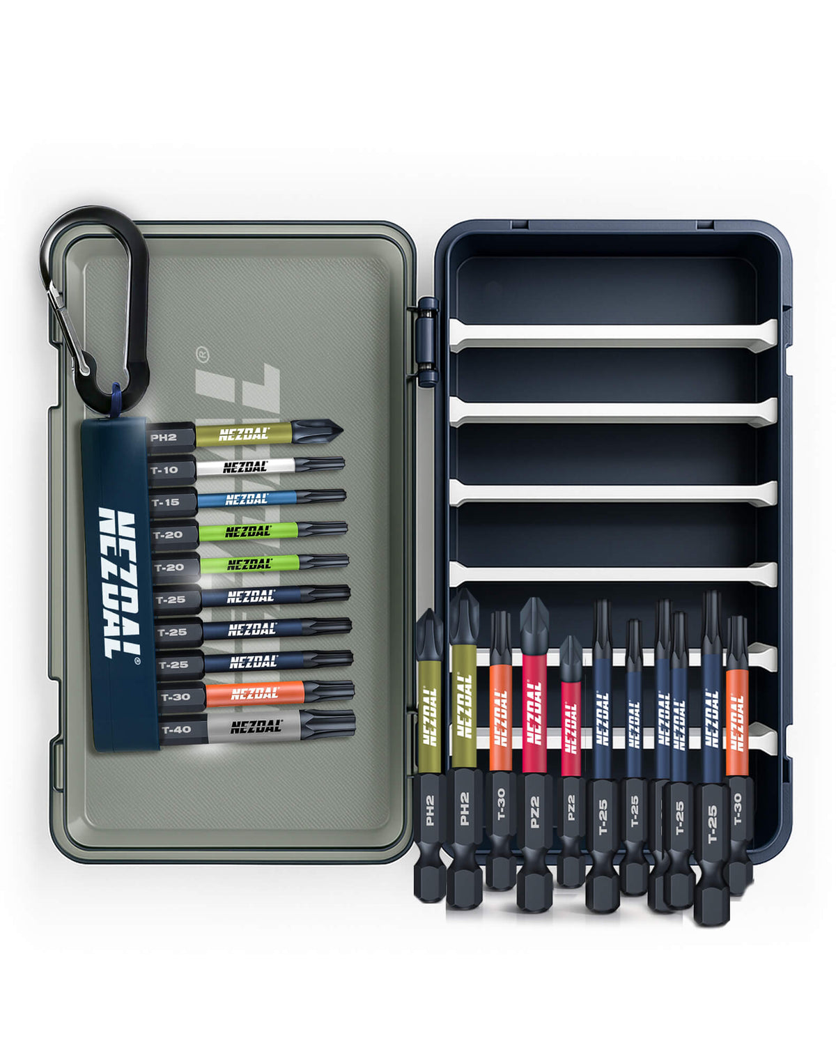 Allrounderen + Snekkerens Favoritter | 21 Bits + Boks + Karabinholder | 60mm lengde | Fargekoder | God passform | Magnetisk | For Slagtrekker &amp; Drill