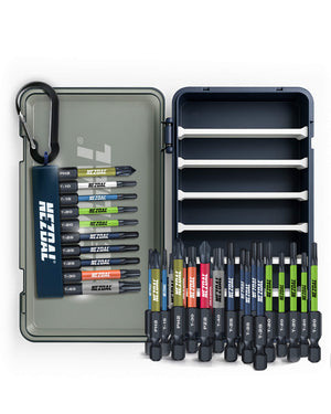 Allrounderen + Snekkerens Favoritter | 30 Bits + Boks + Karabinholder | 60mm lengde | Fargekoder | God passform | Magnetisk | For Slagtrekker & Drill