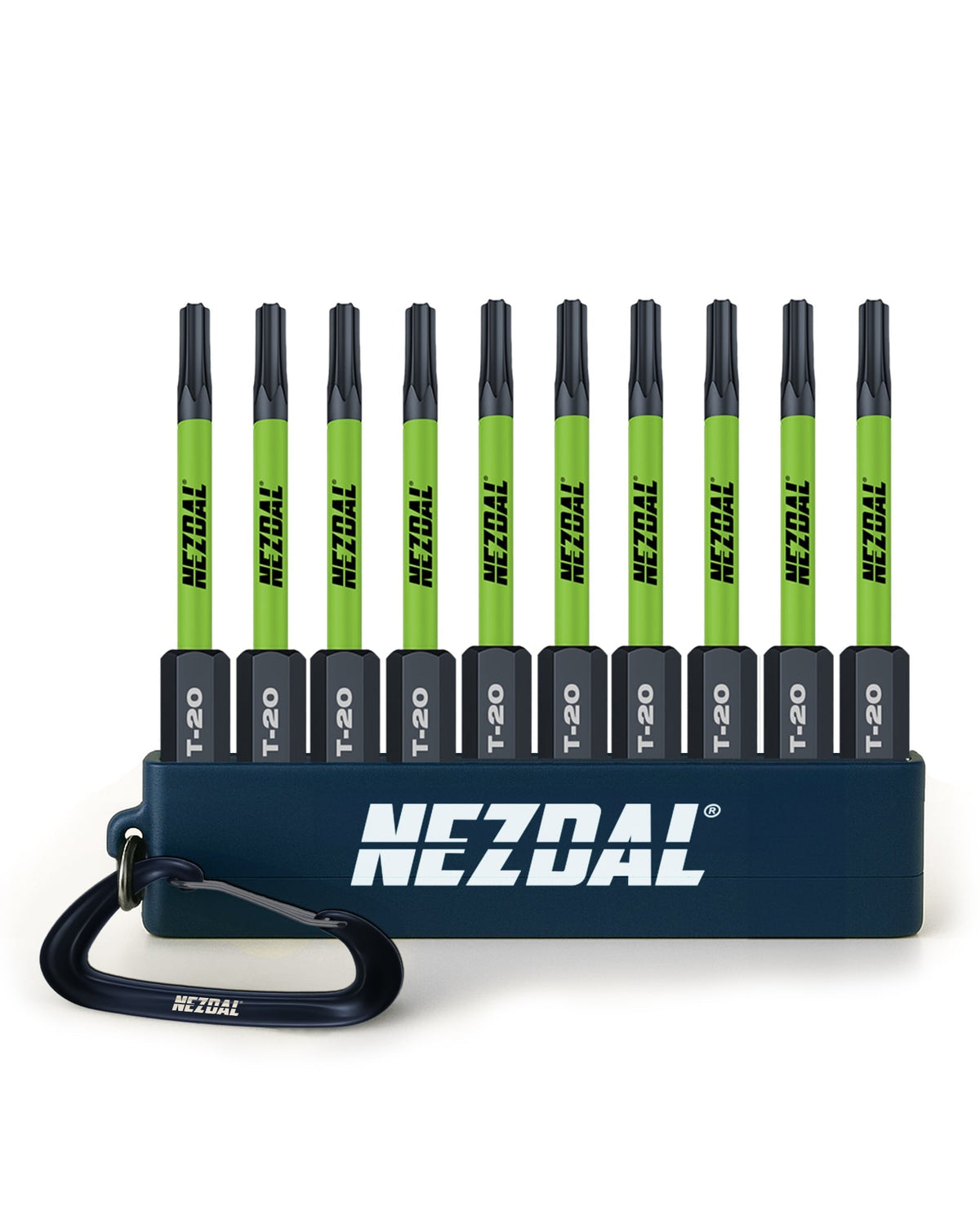 T20 | 10 Bits + Karabinholder | 60mm lengde | Fargekoder | God passform | For Slagtrekker & Drill
