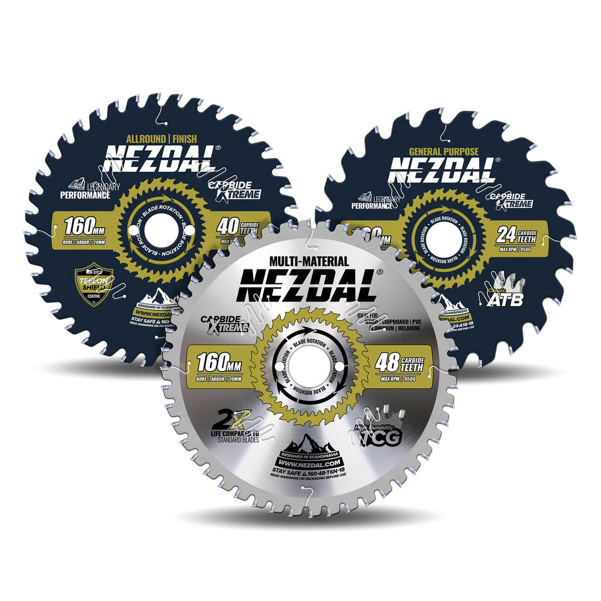 160mm Trio | 24, 40, 48 Tenner | Generell Bruk, Finish, Multi-Material | 1,8mm Skjærebredde