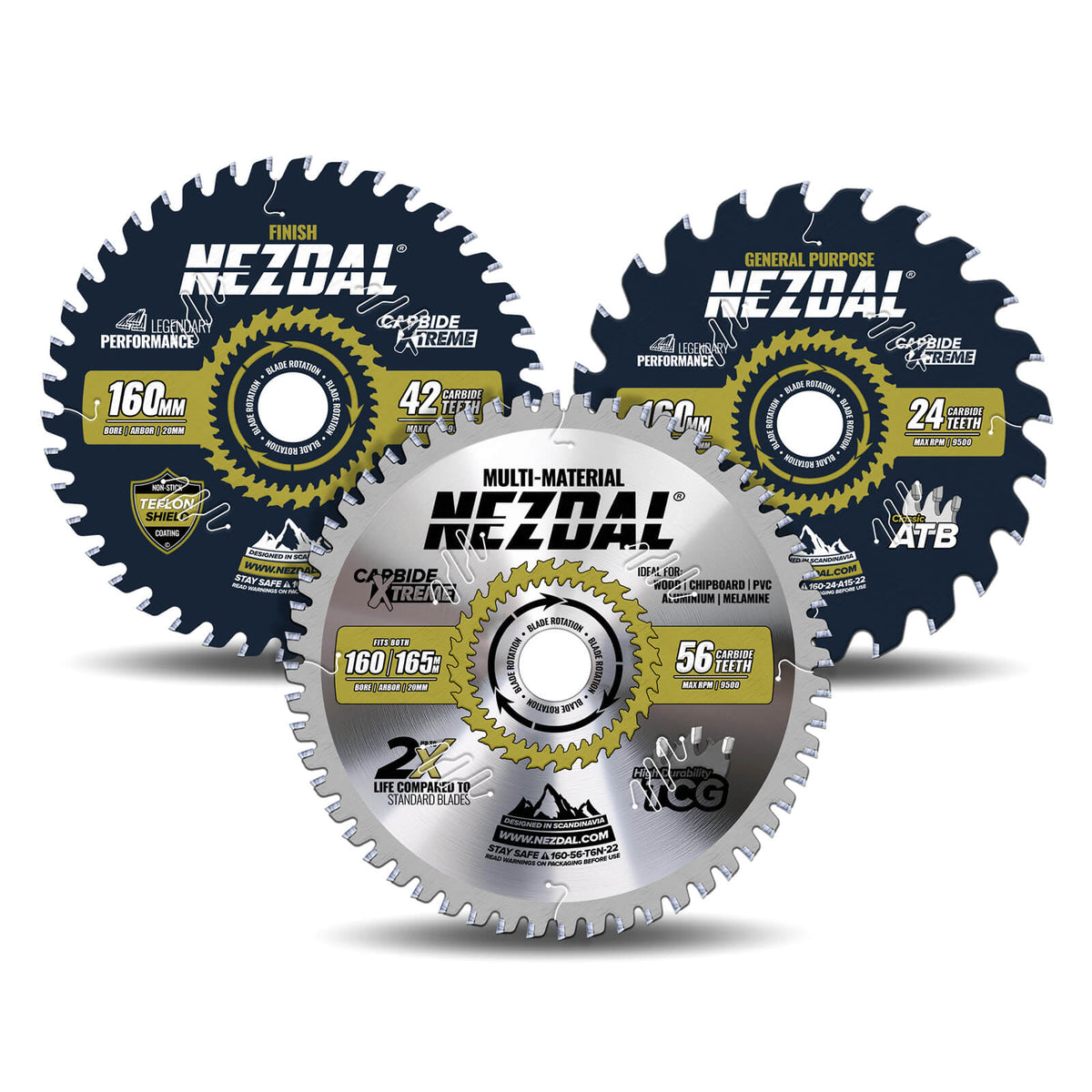 160 mm sagblad 3 stk. for kapping av tre, kryssfiner, aluminium, laminat, pvc, plast og kobber