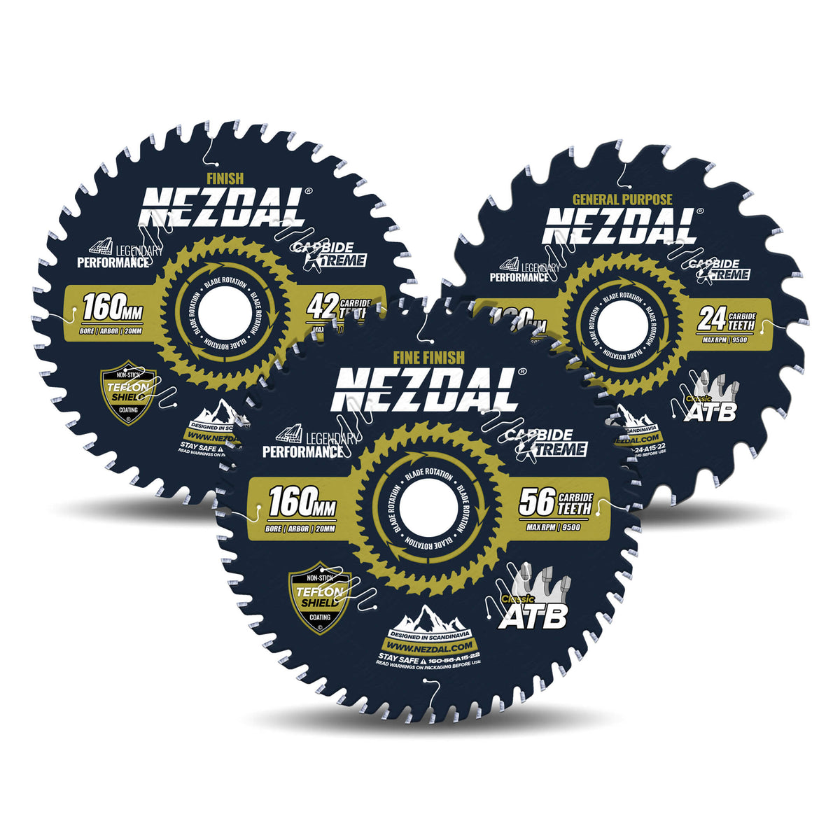 160 mm sagblad 3 stk. for kapping av tre, kryssfiner, aluminium, laminat, pvc, plast og kobber