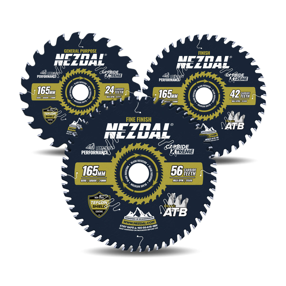 3 stk sagblad i 165mm. En med 24 tenner, en med 40 og en med 56 tenner