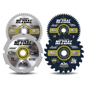 4 stk sagblad i 165mm. En med 24 tenner, en med 56, en med 56 TCG tenner og en med 8 tenner for laminat