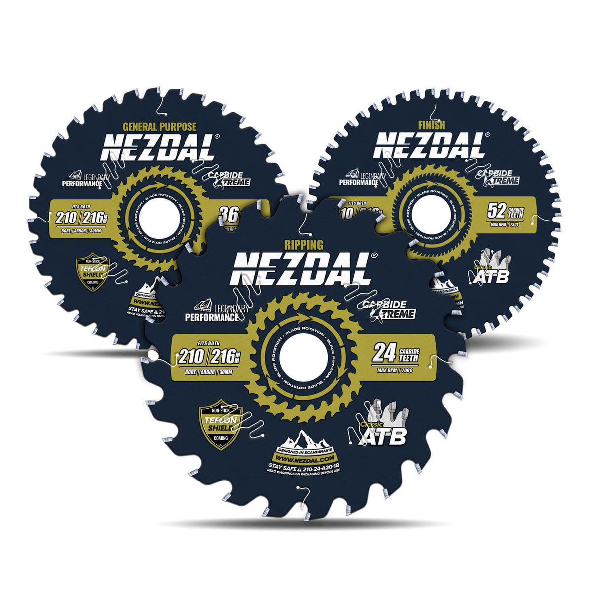 210mm Trio | 24, 36, 52 Tenner | Lynrask saging, Generell Bruk, Fin snittkvalitet | 2,4mm skjærebredde | Sagblad