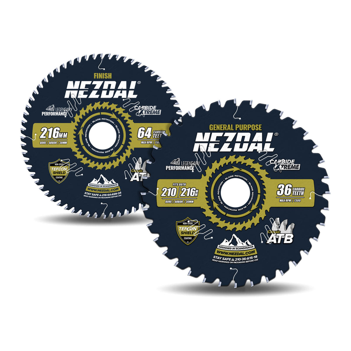 to stk sagblad i 216mm. En med 36 tenner og en med 64 tenner