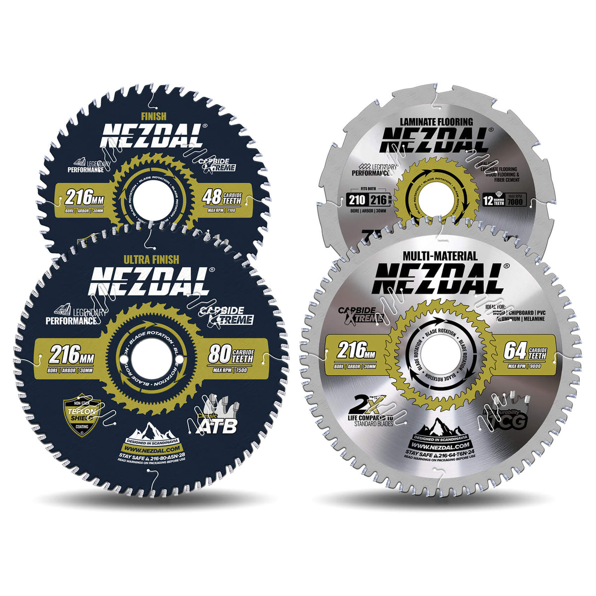 Sagbladpakke for 216mm kapp/gjærsag for rask saging, fin snittkvalitet og laminatgulv