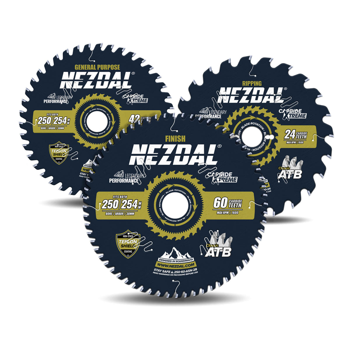 250/254mm Trio | 24, 42, 60 Tenner | Kløyving, Generell Bruk, Finish | 2,4mm skjærebredde | Bordsag