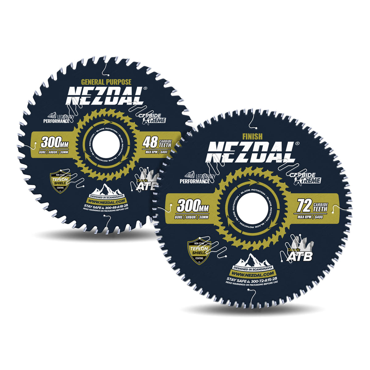 2 stk 300mm sagblad til bordsag på hvit bakgrunn